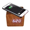 Creative Home Decor Multifunction Portable Mini Cube Mobile Phone QI Wireless Charger Wooden LED Clock