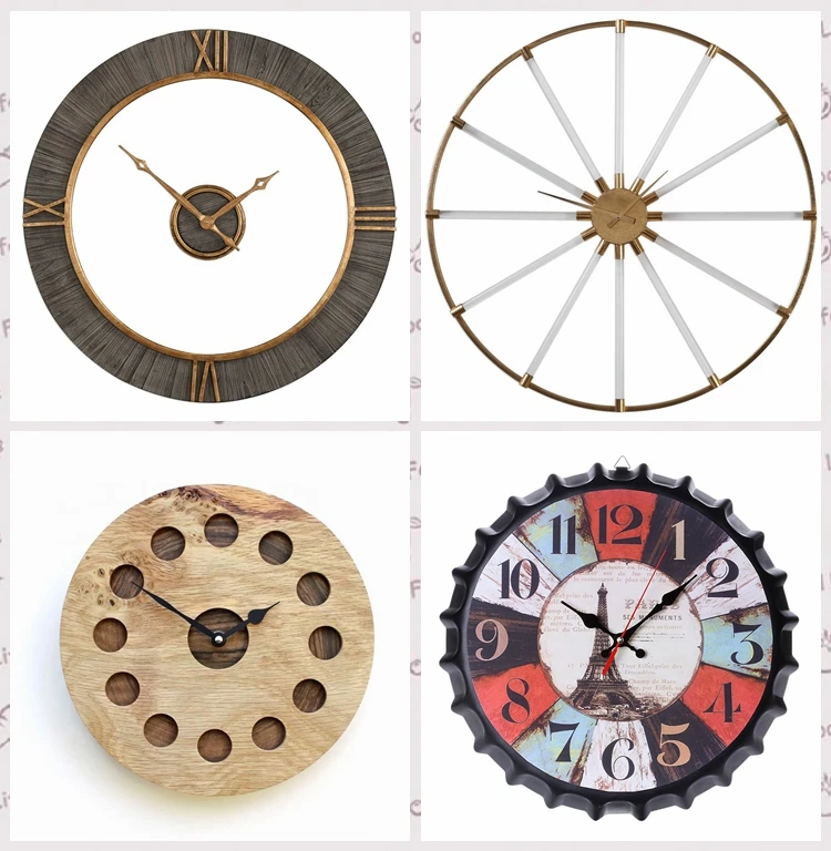 Silent Modern Art Decorative Wall Clock Rustic Metal for Living Room