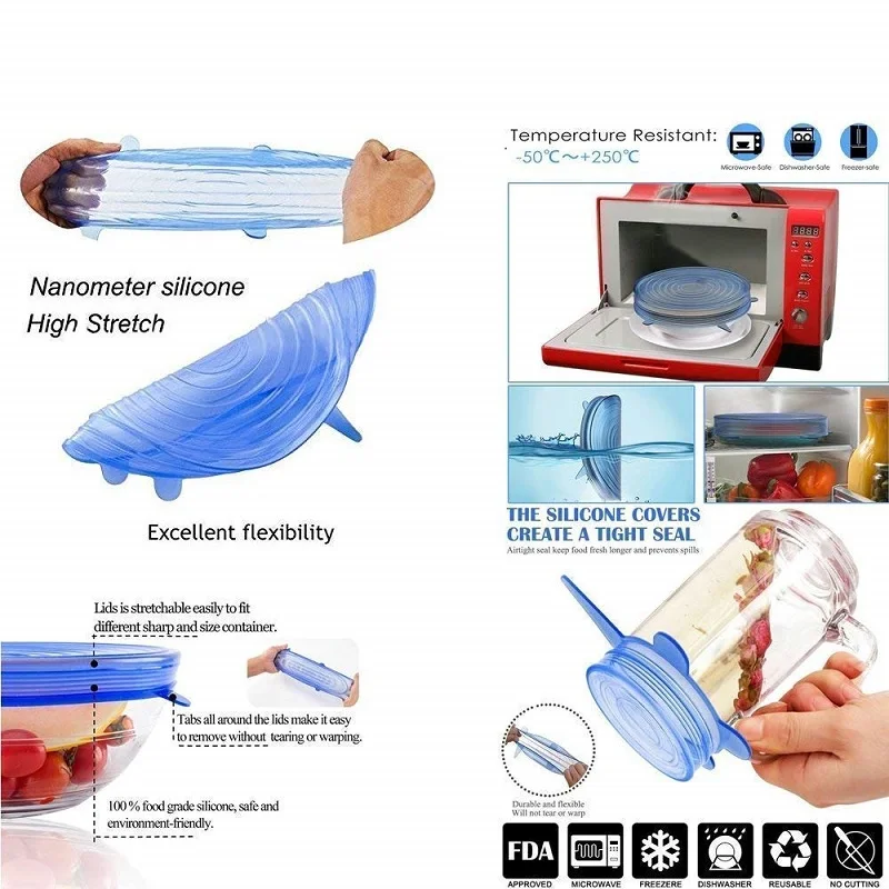 Silicone Stretch Lids (6 Pack, All Small Lids), Reusable, Durable, Expandable. Great For Keeping Food And Drinks Fresh, Dishwasher And Freezer Safe (2.8 In. In Diameter - Seals Up To 4 Inch