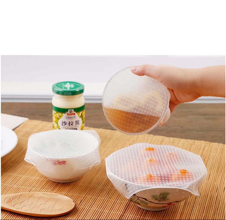 4 Pcs Set Bpa Free Dishwasher Microwave Safe Silicone Food Saver Wraps