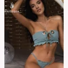NAVSEGDA 2019 Hot style ruffled swimsuit eyelet special cloth bikini sexy metal ring buckle
