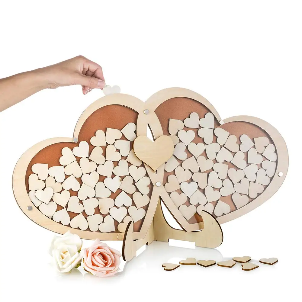 Unique Wood Heart Guest Book Frame Double Heart Wedding Guest Book