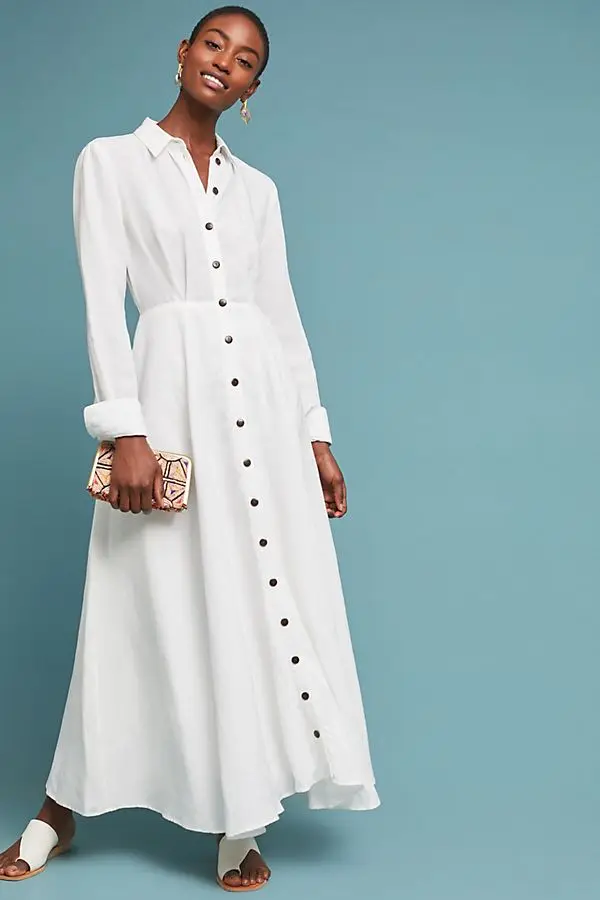 White Linen Maxi Shirt Dress Online, 53 ...