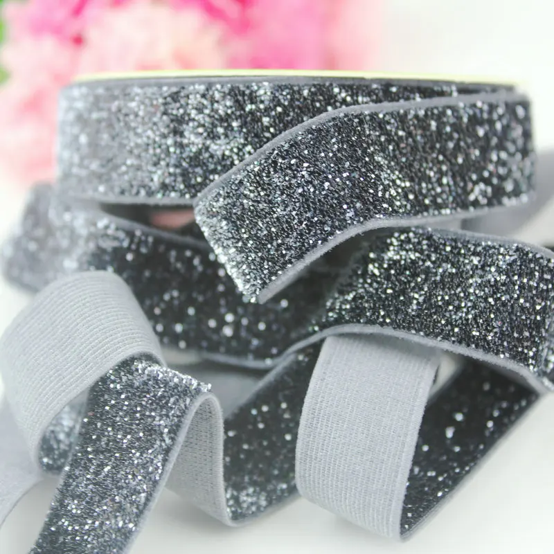 Wholesale 16mm Solid Color Elastic Stretch Glitter Velvet Metallic