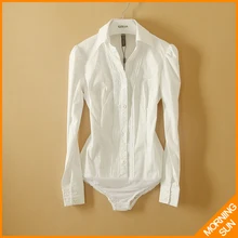 NEW 2014 women summer shirt Pleat XL white blue business OL tops new style body shirt ladies‘ blouse slim bodysuit shirt #4204