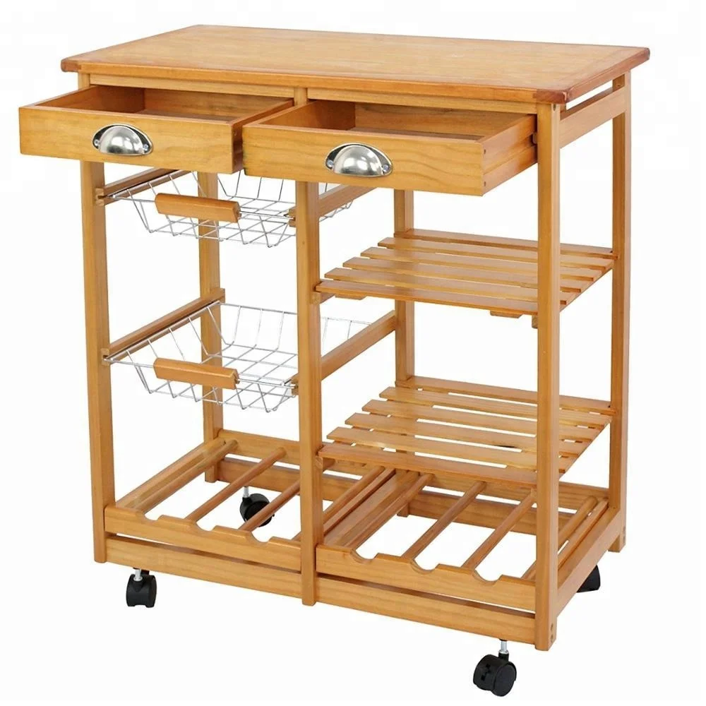 Premium Mobile Bamboo Kitchen Trolley Cart With Drawer Basket And Bamboo Kitchen Trolley Cart