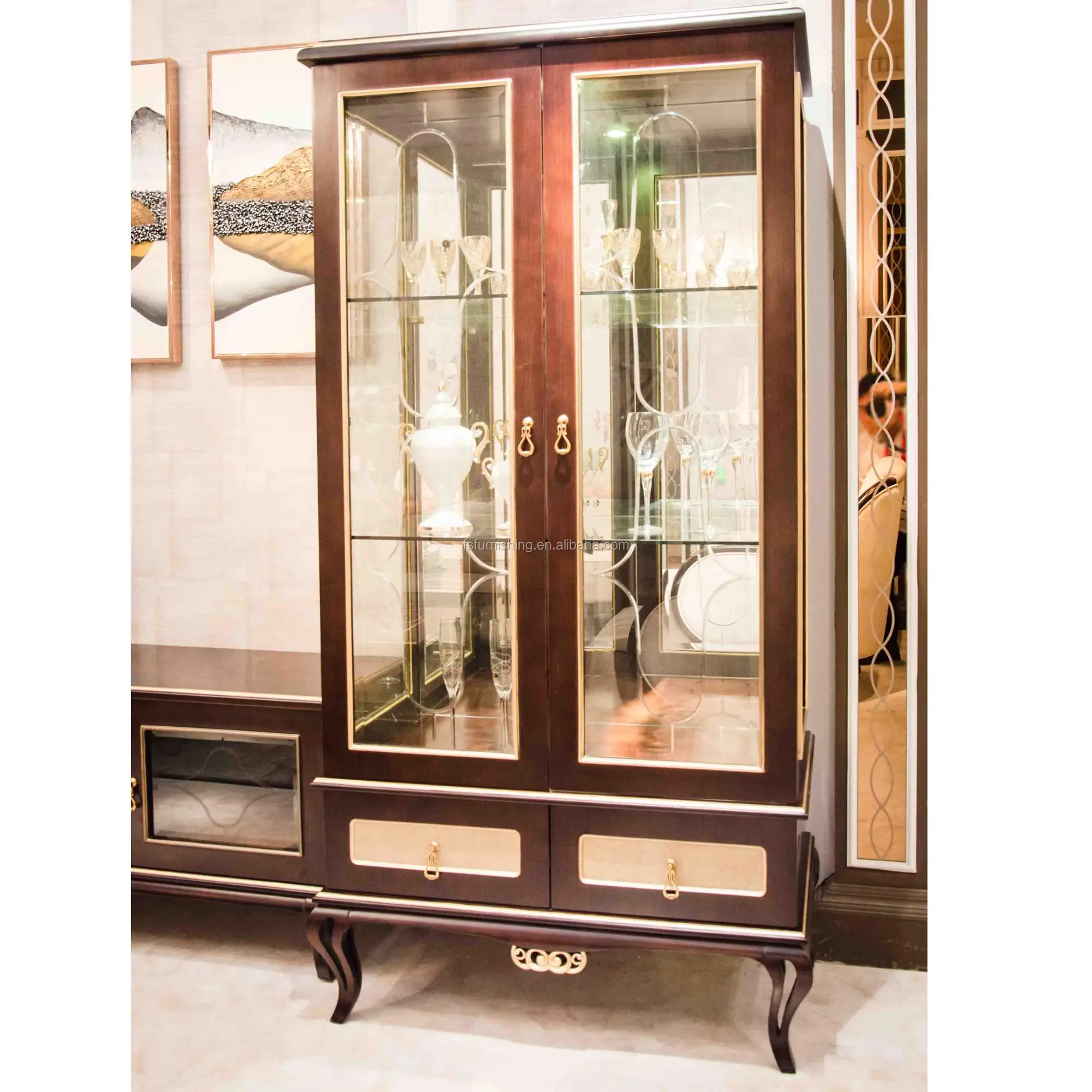 Yb71 Classical Baroque Style Design One Two Doors Living Room Wood Tv