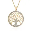 Luxury Clear Crystal Tree of Life Round Pendant Necklace for Women Gold Hollow Tree Multi Layer Long Necklace Party Gift XL07973