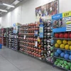 double side sporting goods accessory ball storage rack, outdoor and indoor athletic mobile storage shelf