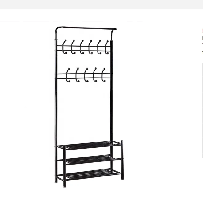 Metal Black Color Tall Entryway Coat Rack With Shoe Stand - Buy Shoe ...