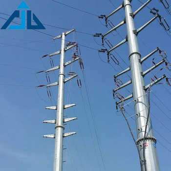Electric Tubular Galvanized Steel Pole With Overhead Line Fittings ...