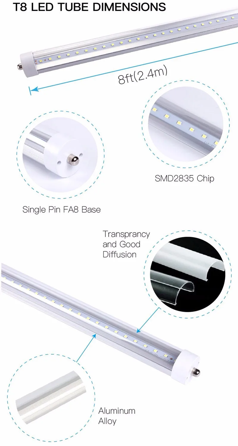 Ac110v Ac220v Ac85-265v 8ft Double Input 36w Fa8 T8 Led Tube 240 - Buy Led  Tube 240,Fa8 T8 Led Tube,Fa8 T8 Led Product on Alibaba.com