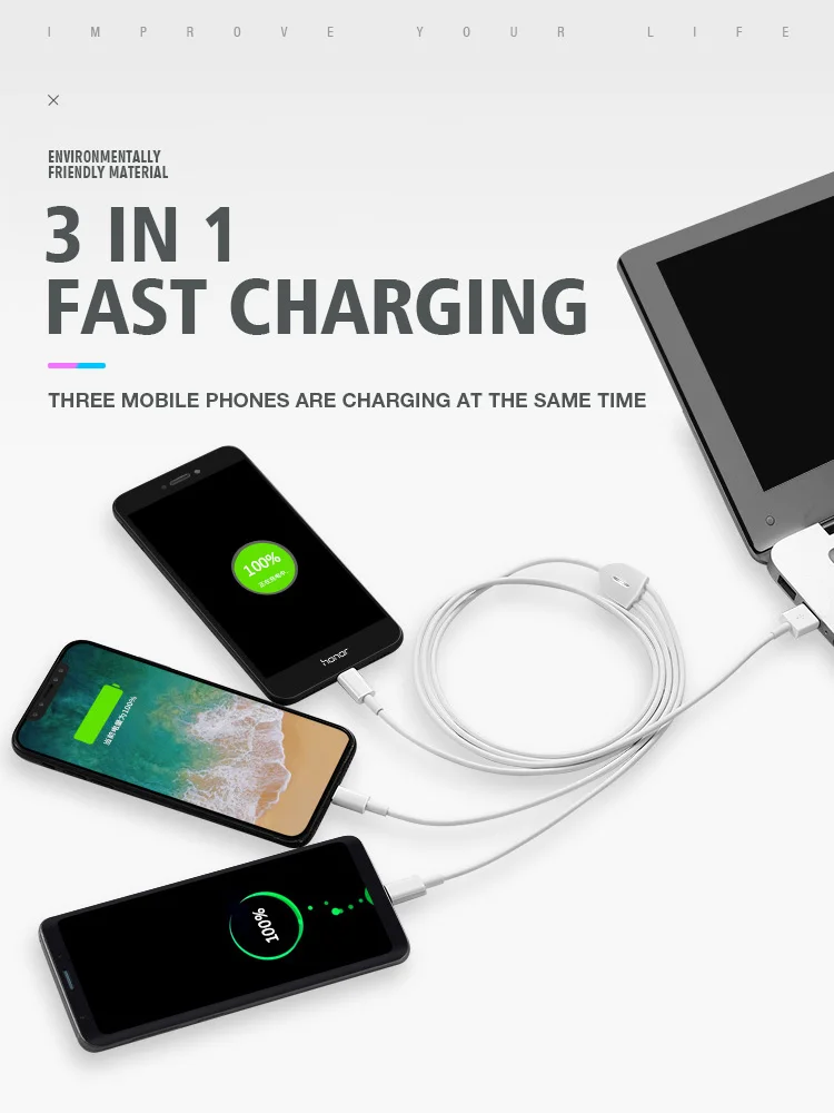 High quality multi-function phone usb 2a data cable tpe fabric 3in1 usb cable - ANKUX.COM
