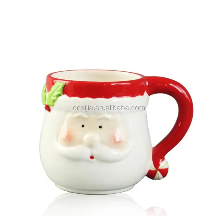 Cute Cartoon 3D Ceramic Embossed Christmas Santa Claus Snowman Mugs
