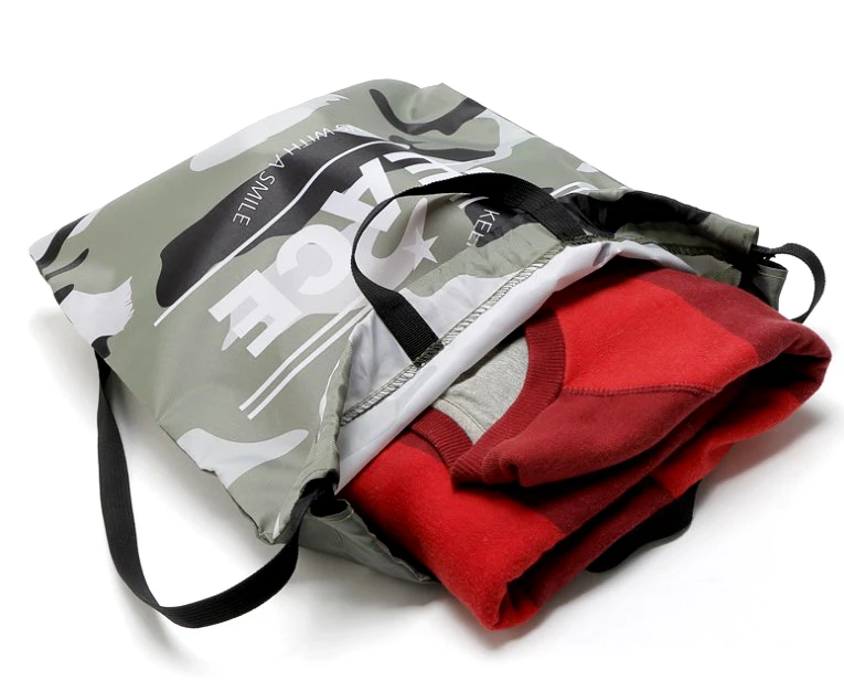 Outdoor Sport School Polyester Camouflage Drawstring Tote Bags