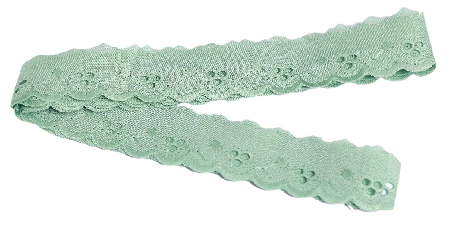Beautiful Cotton Chicken Embroidery Broderie Anglaise Lace Ribbon Trimming Bridal Wedding Scalloped Edge 20mm Wide M4415 (Green (3-Meter))