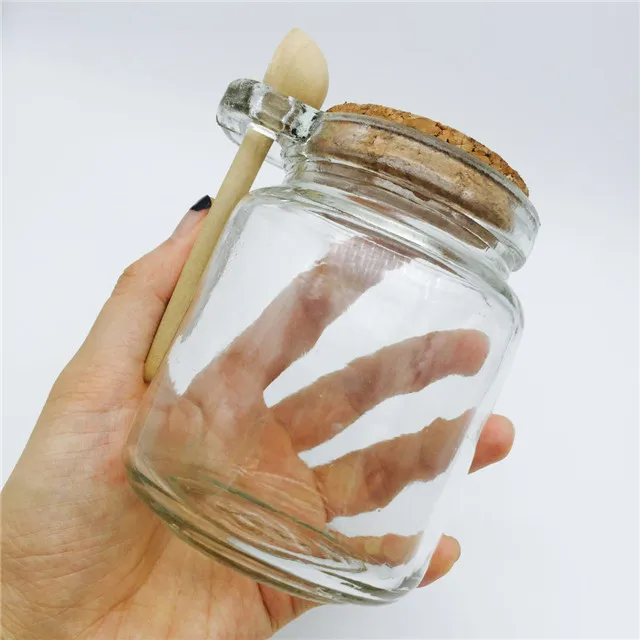 Bath Salt Jar With Spoon 8oz Glass Body Scrub Jar Bottle With Wooden
