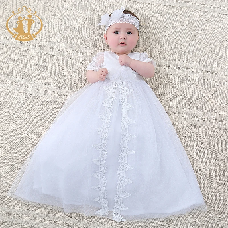 NIMBLE Baby Girls Christening Delicate Embroidered Gown with Bonnet for 0-12 Months 