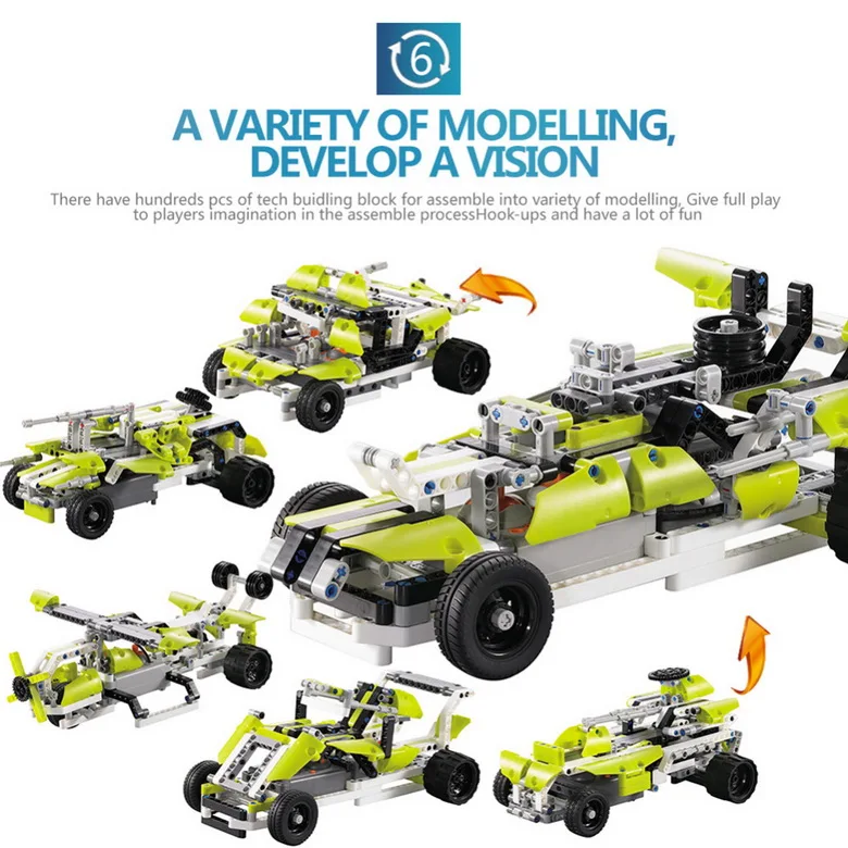 Green Baby Plastic Diy Building Block Remote Control Car Ev Car High Speed Car Model