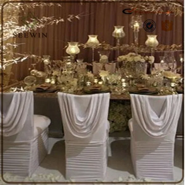 Cheap Elastic Shirred Wedding Chair Cover White Spandex Ruffled