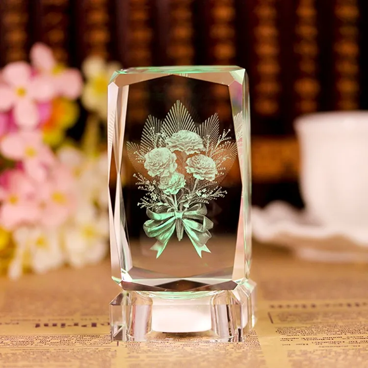 product 2023 valentine day flower rose 3d laser engraving led light stand wedding favor new design crystal gifts-27