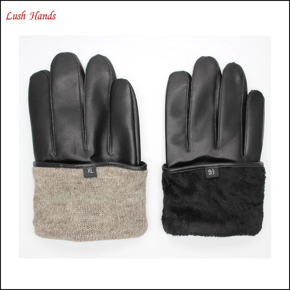 mans and boys black leather Add elastic quilting hand back muscle gloves