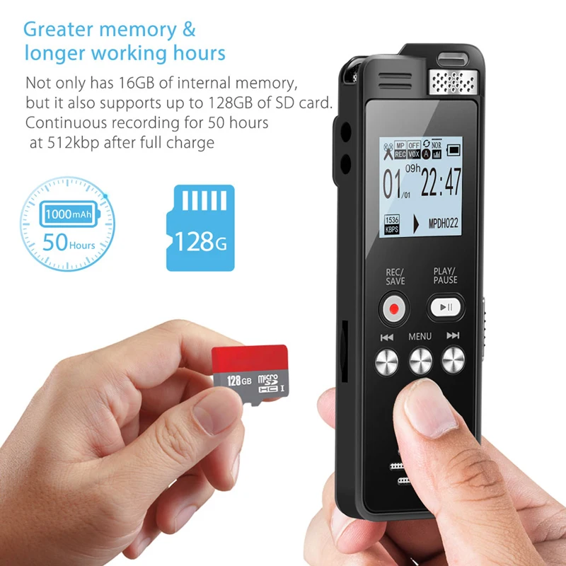 Aomago 128gb Sound Audio Recorder Line In Recording Slim Portable