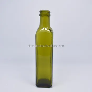 Square Dark Green Glass Olive Oil Bottle Decorative Olive Oil