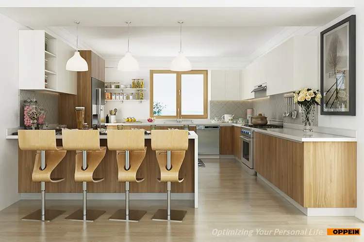 Armario De Cocina De Melamina Marrón De Serie De Lujo Con Isla - Buy