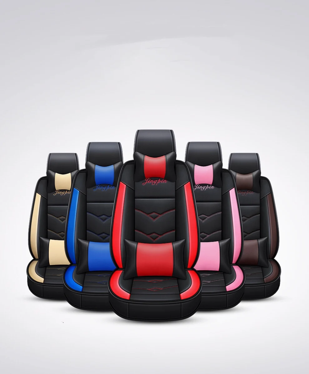 Pu Leather Sweat Car Seat Cover 5 Seats Full Set Car Seat Cover Black