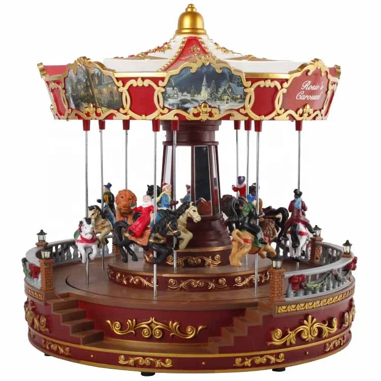 Animated Led Musical Red Noel Christmas Carousel For Christmas Holiday ...