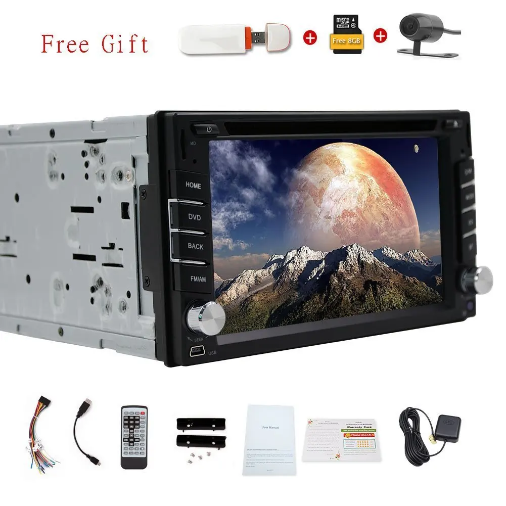 Hot Sale Car Electronics Universal Double din car dvd player gps 2 din car radio Bluetooth Free Map Card 3g Dongle for Internet In dash car Stereo+Free rear camera