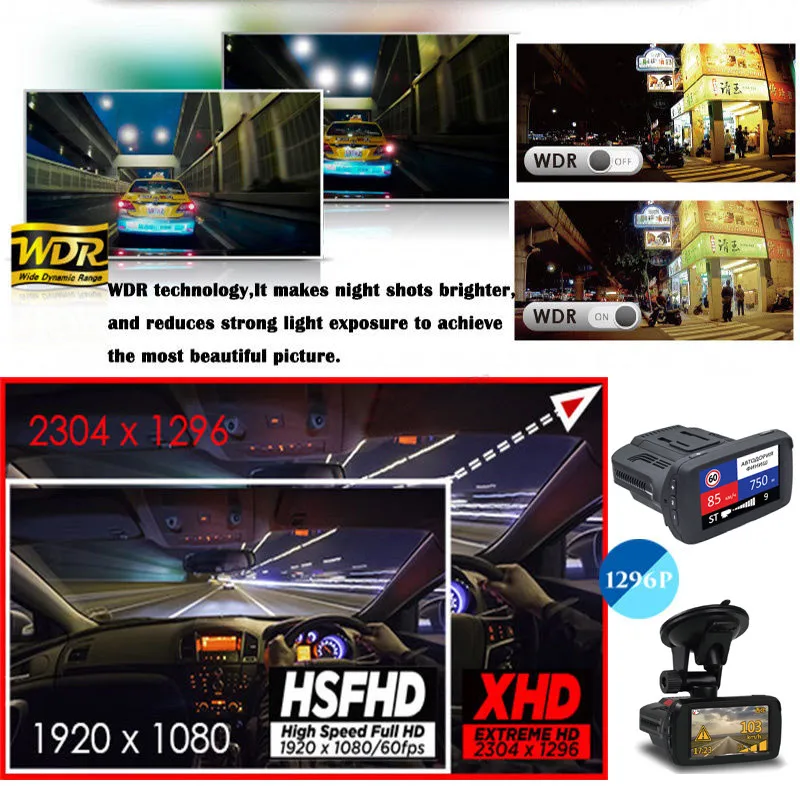 2.7 Inch Ambarella A7 HD1296P Car Speed Radar Detector DVR Car Camera GPS Car DVR