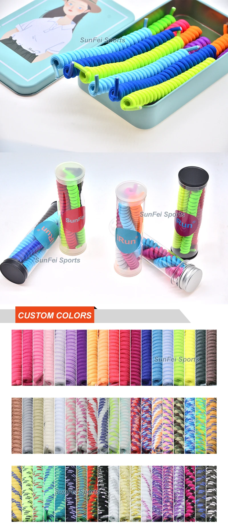 Irun Customized Colorful Tieless Elastic Curly Spiral Laces Special