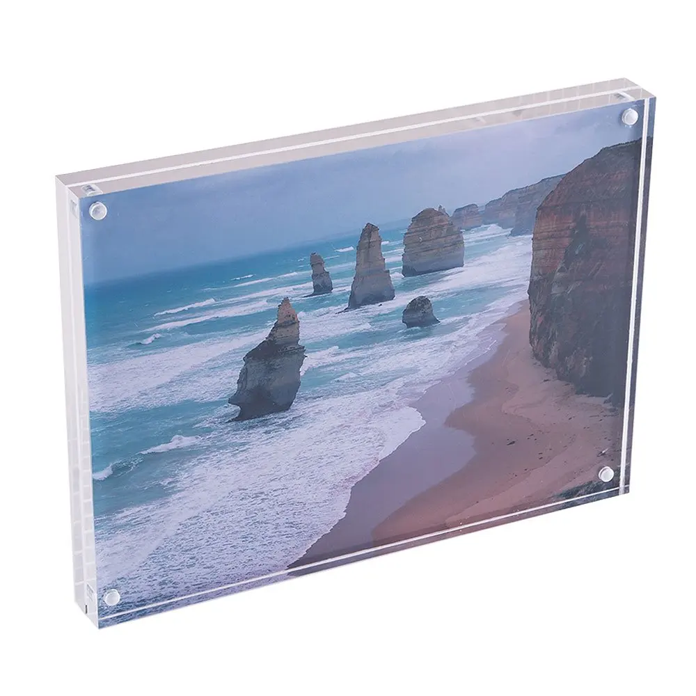 Magnetic Photo Frame, Transparent Clear Frameless Acrylic Picture Frame 6"x8", (10+10mm) Thickness, Stand in Table/Desk by QC Life