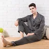 2019 men striped satin pajamas spring autumn silk long sleeve two piece sleepwear set
