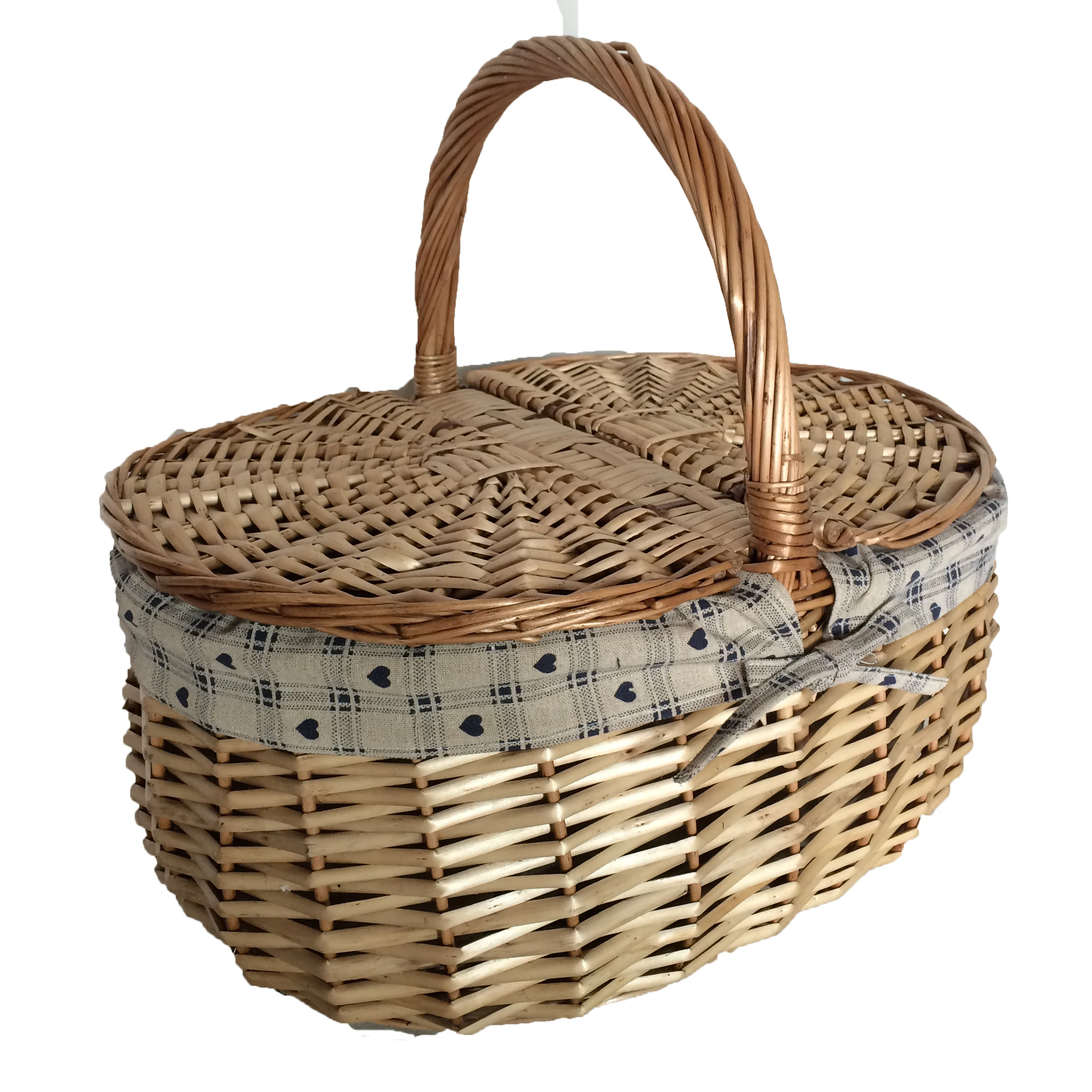 Picnic Wicker Basket Handle Lid Storage Fruit Bread Sundries Buy