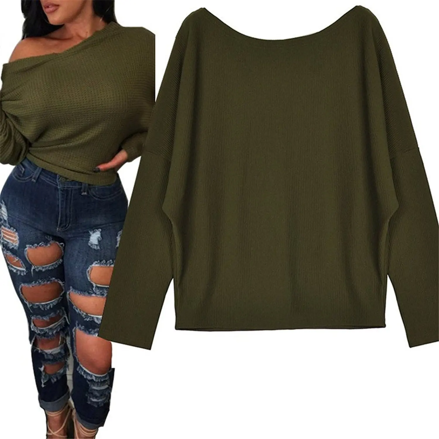 Women Blouse,Haoricu Fall Women Oversized Batwing Sleeve Pullover Loose Blouse