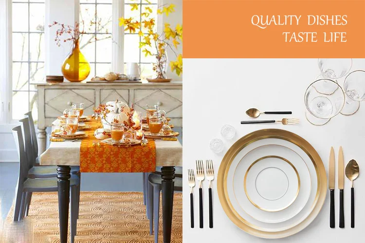 High Quality Gold Dinnerware Sets Used Party Cheap Bone China Plates