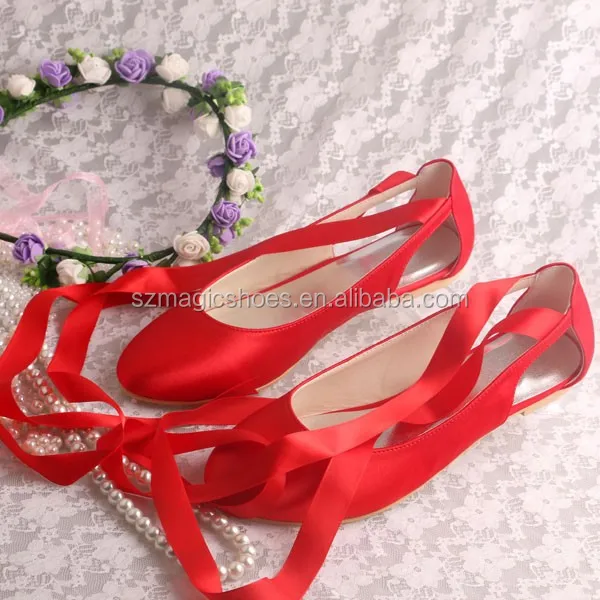 red ballet flats with ribbon
