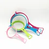QM food grade cheap colored 4pcs kitchen cooking tooling plastic mesh strainer with handle