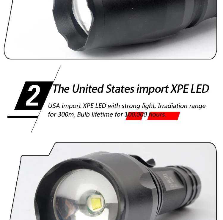 1000 Lumens Zoomable pen  LED  Flashlight 5 Modes Adjustable Torch Focus Water Resistant Camping Torch for Outdoor Sports