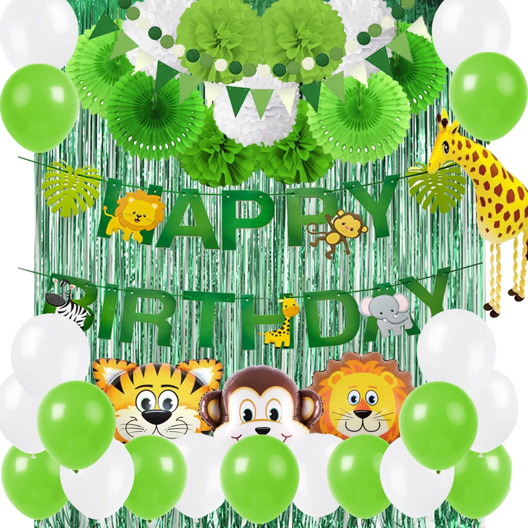 农场动物森林派对装饰用品生日快乐横幅气球纸 pom pom 套装
