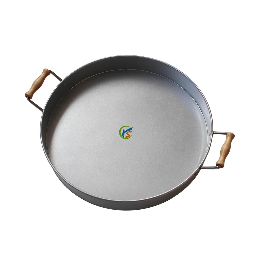 Galvanized Steel Silver Round Metal Party Serving Tray With Wooden