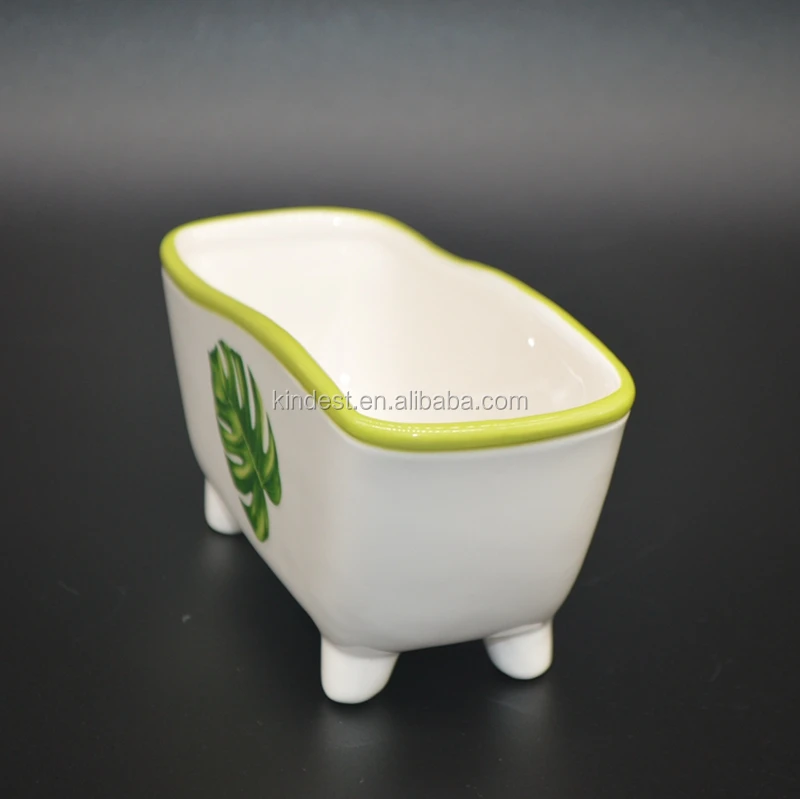 Ceramic Bathtub Shape Soap Dish With Lavender Printing For European