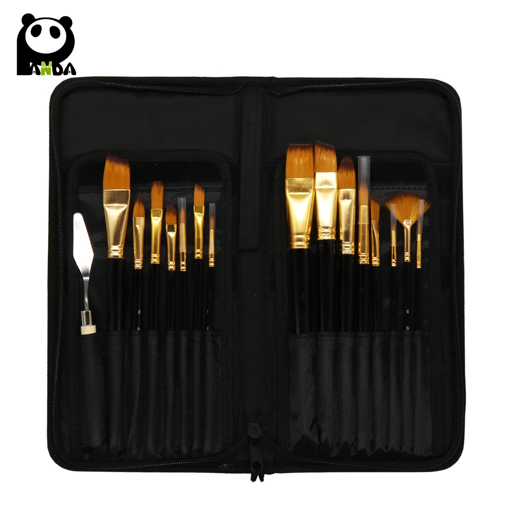 17pcs Professional Wooden Handle Artist Paint Brush Set With Nylon Bag