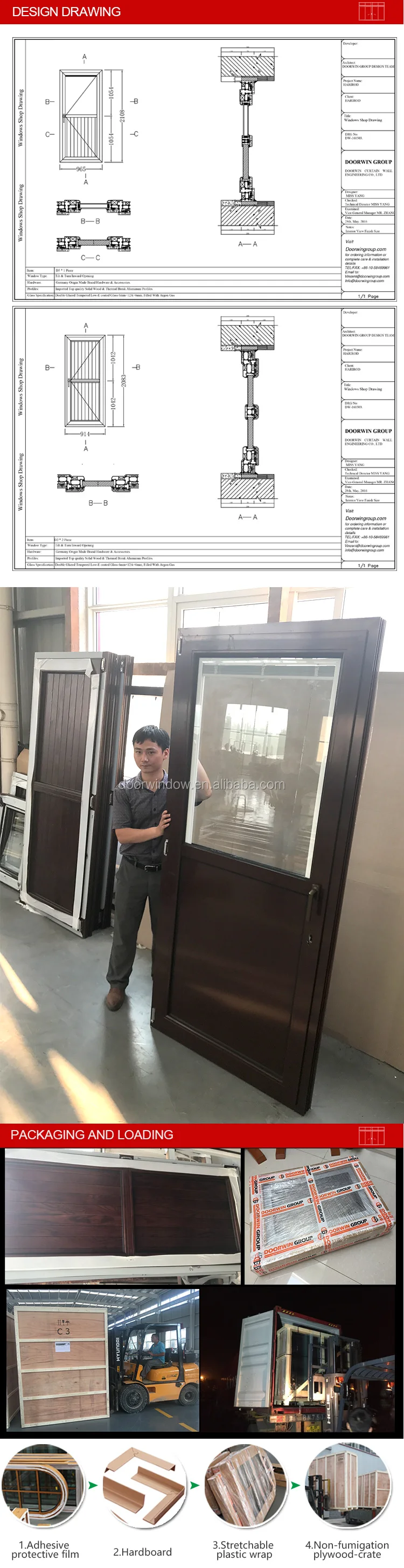 Exterior glass louver door made in china carved wood