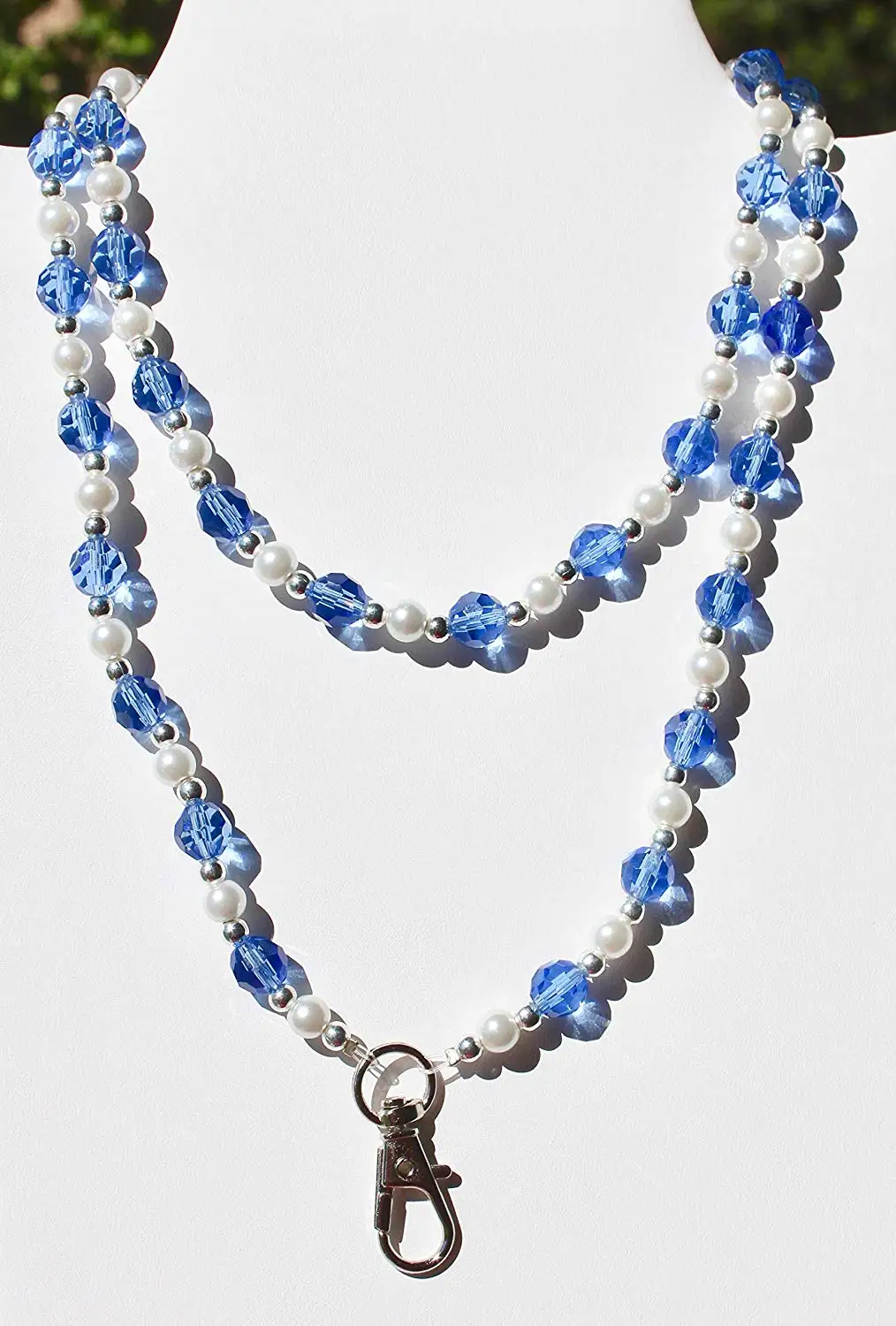 MaddieGirlGifts Blue Czech Bead and Glass Pearl Lanyard