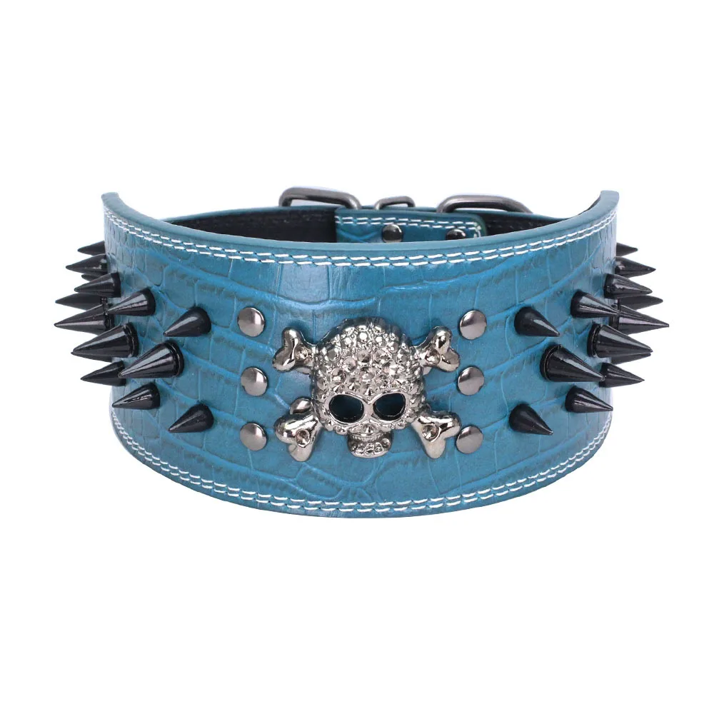 2 Inch Wide Spiked Studded Skull Pu Leather Large Dog Collars Buy Faux Leather Dog Collar