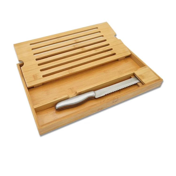 Removable Function Bamboo Bread Cutting Board And Knife Block Set With